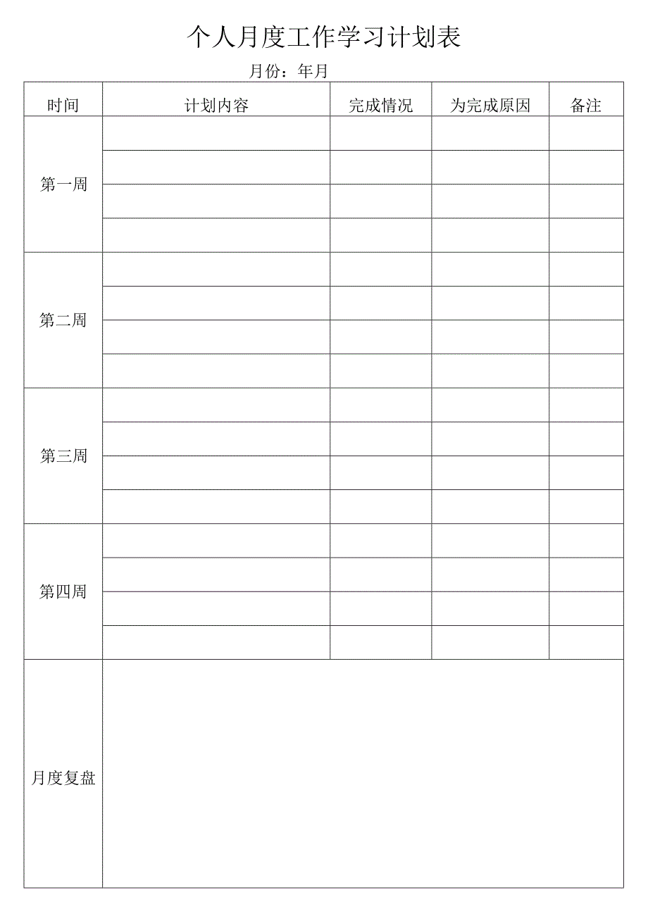 个人月度工作学习通用计划表.docx_第1页