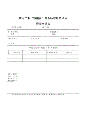 重点产业“领跑者”企业标准培优项目资助申请表.docx