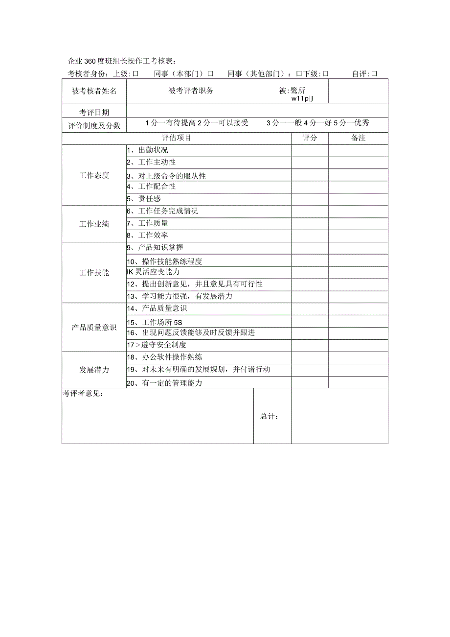 企业360度班组长操作工考核表.docx_第1页