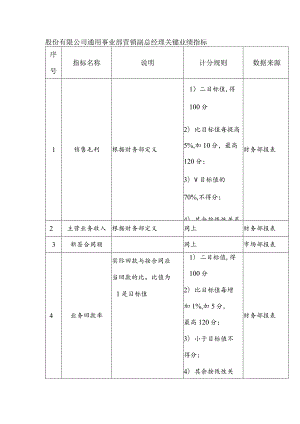 股份有限公司通用事业部营销副总经理关键业绩指标.docx