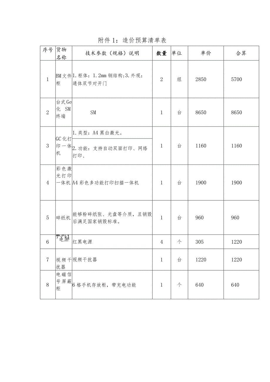 造价预算清单表.docx_第1页