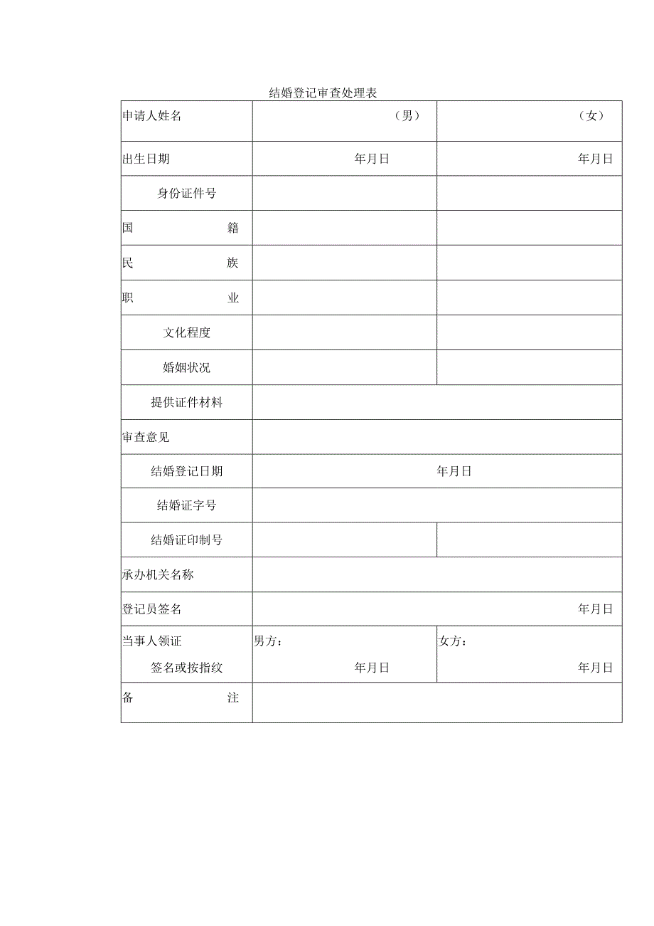 结婚登记审查处理表.docx_第1页