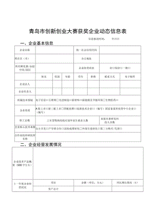 青岛市创新创业大赛获奖企业动态信息表.docx