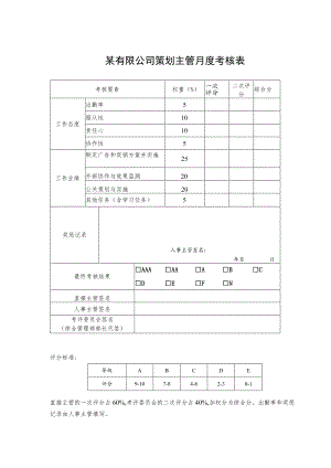 某有限公司策划主管月度考核表.docx