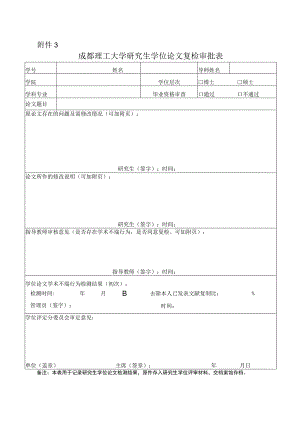 成理校研〔2021〕24号 附件3 成都理工大学研究生学位论文复检审批表.docx