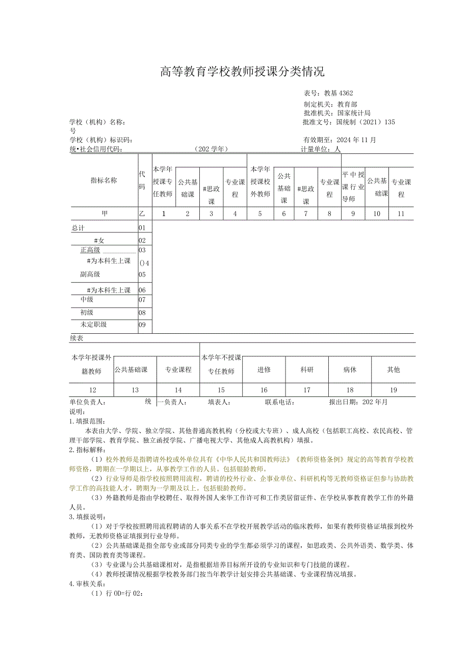 教基4362高等教育学校教师授课分类情况.docx_第1页