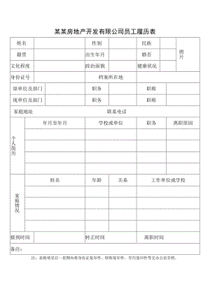 某某房地产开发有限公司员工履历表.docx