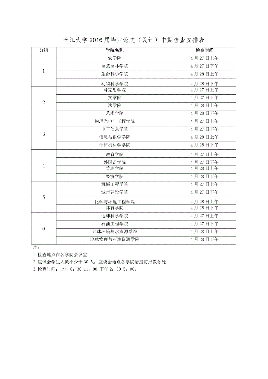 长江大学2016届毕业论文设计中期检查安排表.docx_第1页