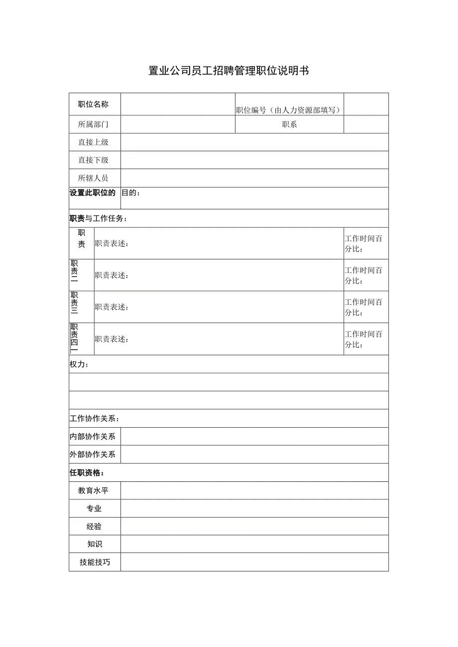 置业公司员工招聘管理职位说明书.docx_第1页