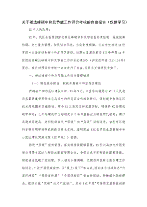 关于碳达峰碳中和及节能工作评价考核的自查报告.docx