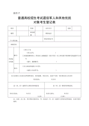 普通高校招生考试退役军人和其他优抚对象考生登记表.docx