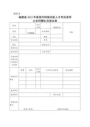 福建省2023年度面向特殊技能人才考试录用公安特警队员报名表.docx