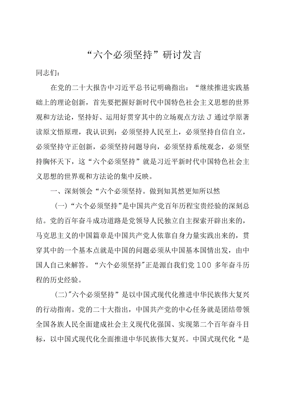 “六个必须坚持”研讨发言.docx_第1页