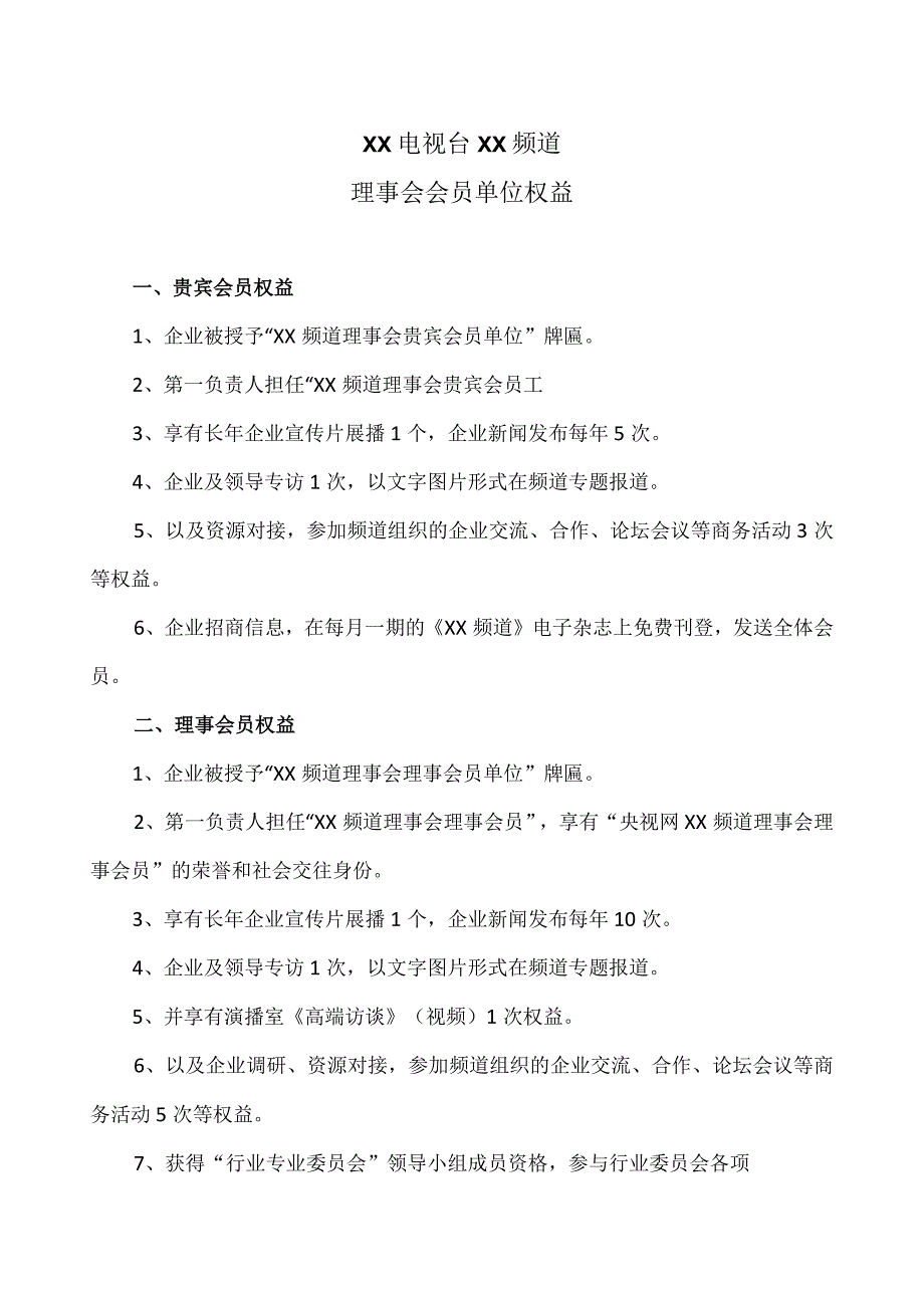 XX电视台XX频道理事会会员单位权益(2023年).docx_第1页