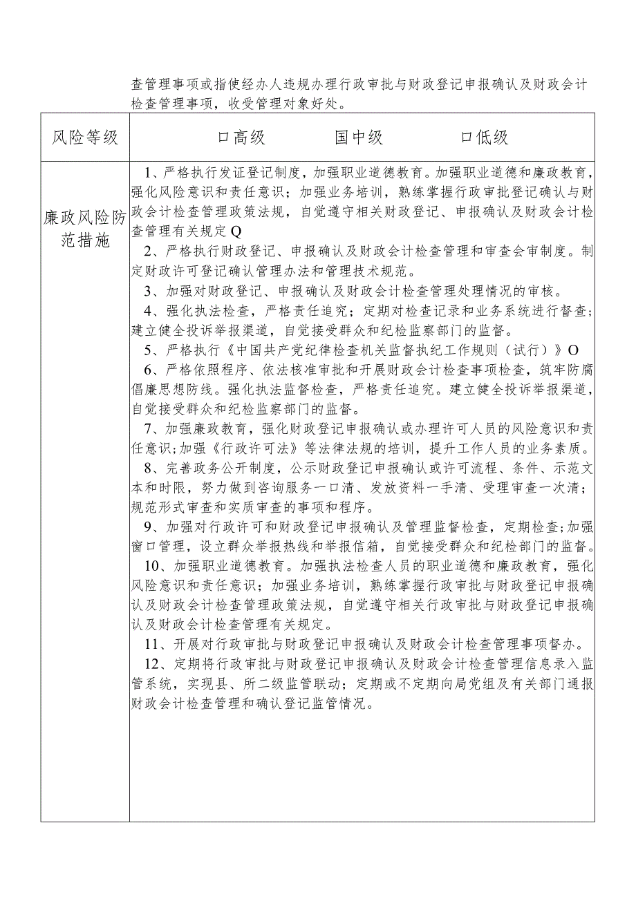 某县财政部门部门财政会计检查管理股股长个人岗位廉政风险点排查登记表.docx_第2页