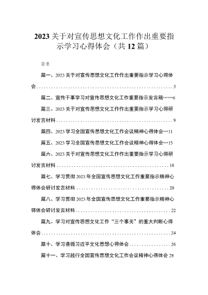 2023关于对宣传思想文化工作作出重要指示学习心得体会最新精选版【12篇】.docx