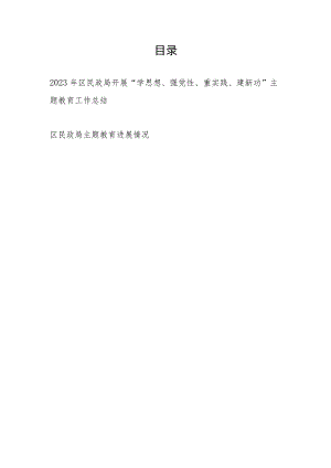 2023年区民政局开展“学思想、强党性、重实践、建新功”主题教育工作总结和进展情况汇报.docx