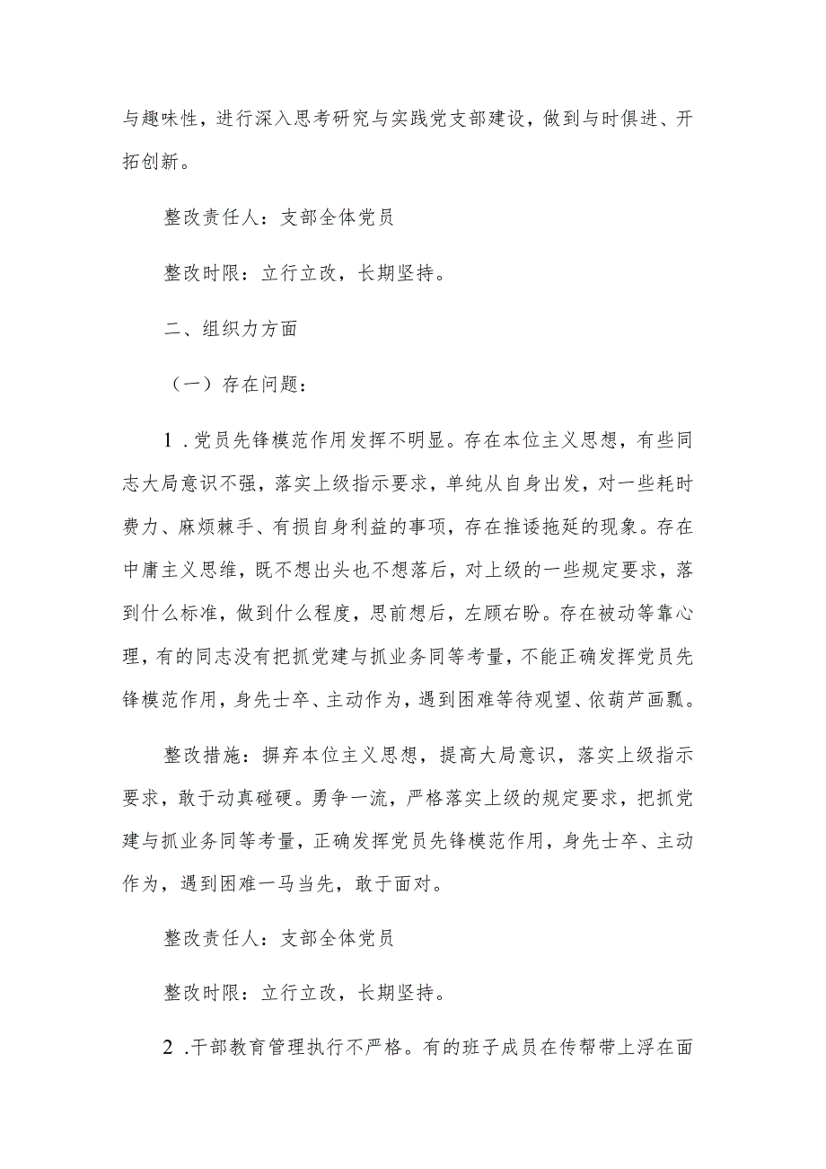 2023年度党支部基层党组织组织生活会班子整改清单范文.docx_第3页