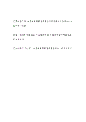 党员领导干部书记在2023年10月份主题教育集中学习研讨会交流发言提纲3篇.docx