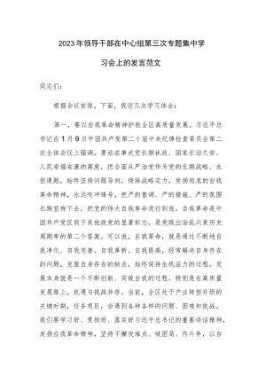 2023年领导干部在中心组第三次专题集中学习会上的发言范文.docx