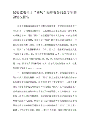 纪委监委关于“四风”隐形变异问题专项整治情况报告.docx