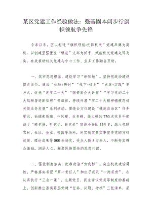 某区党建工作经验做法：强基固本阔步行旗帜领航争先锋.docx