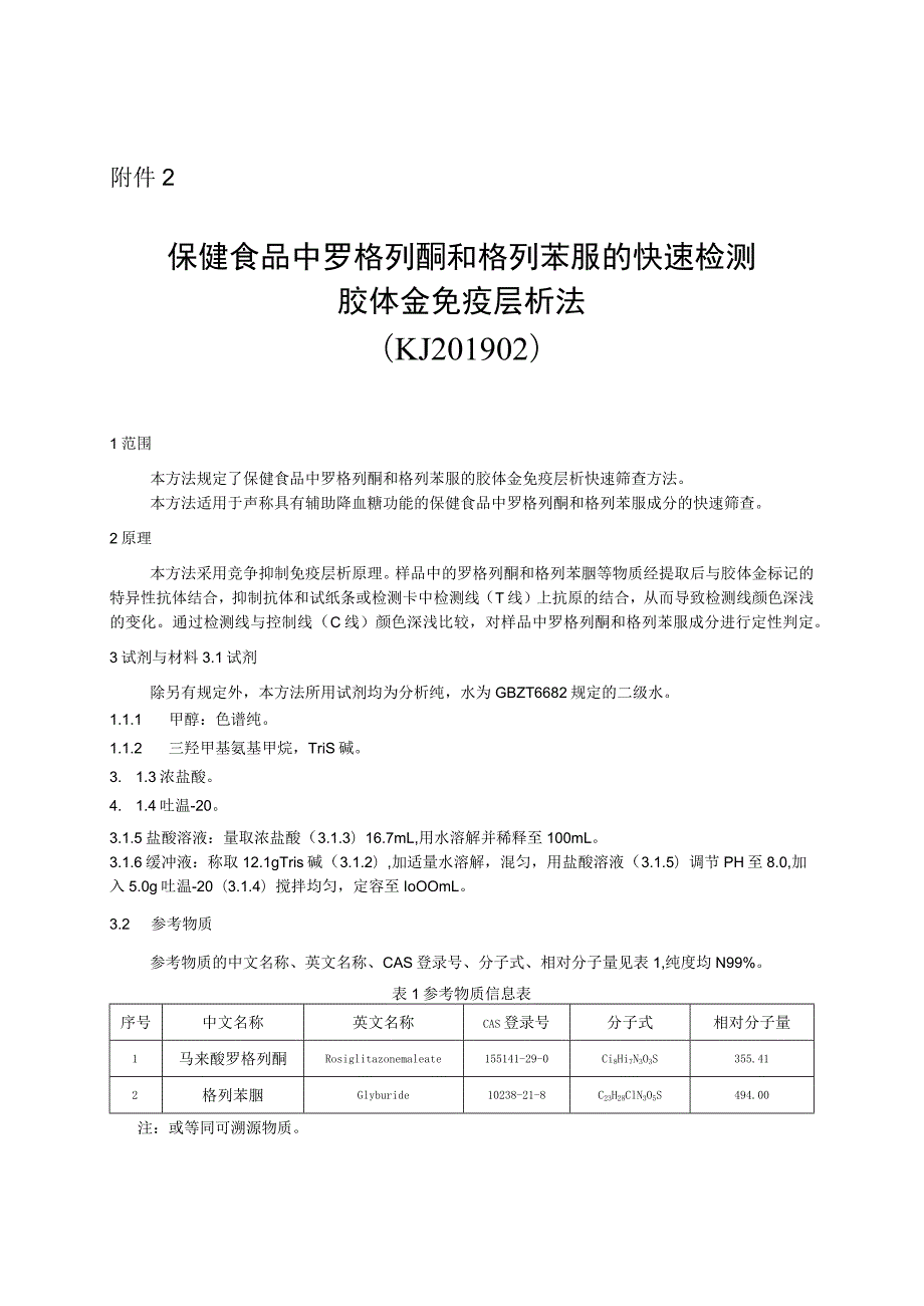 KJ 201902保健食品中罗格列酮和格列苯脲的快速检测 胶体金免疫层析法.docx_第1页