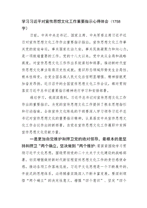 学习宣传思想文化工作重要指示心得体会.docx