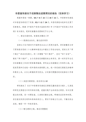 市委宣传部关于巡察整改进展情况的报告.docx