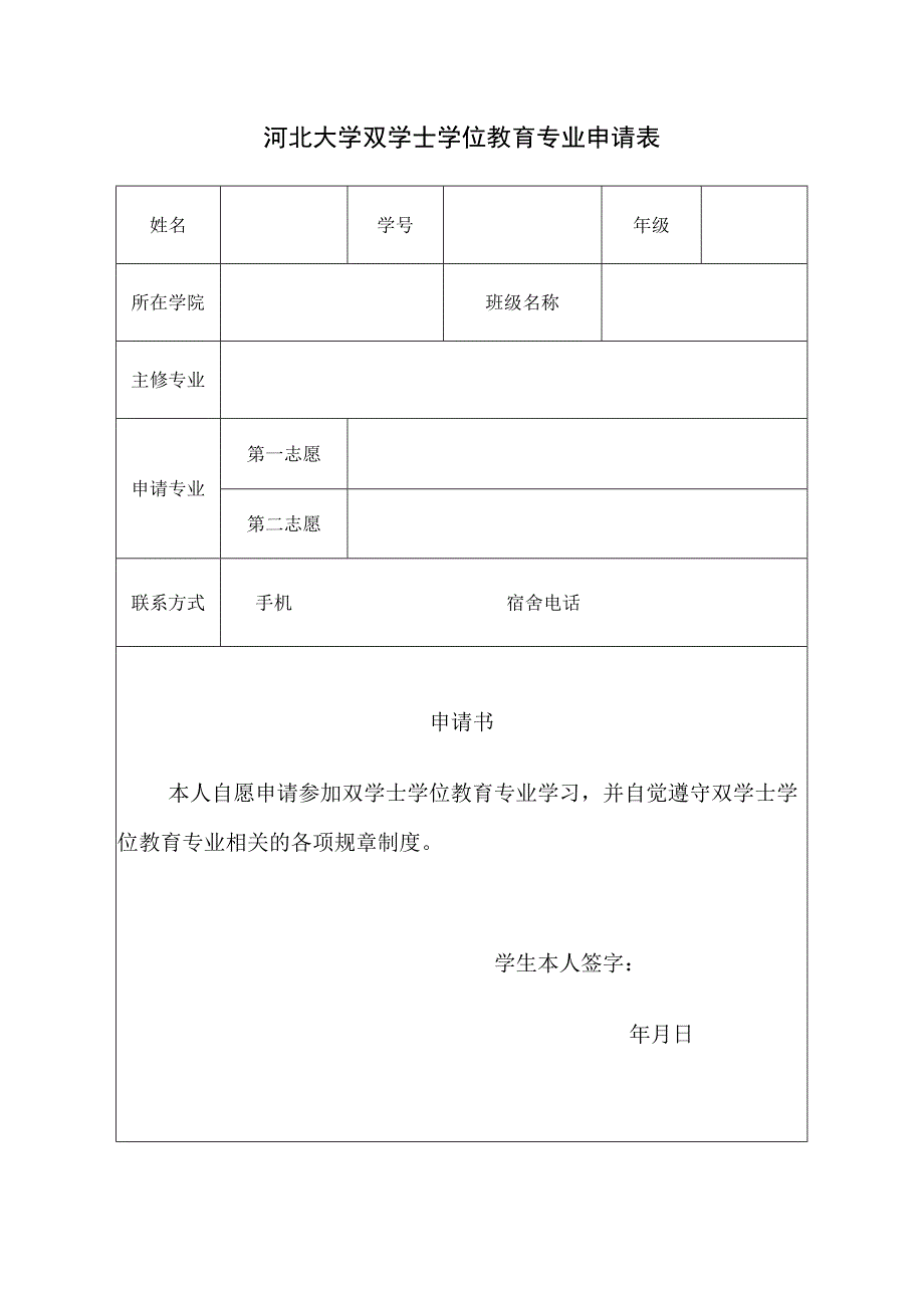 河北大学__________级辅修（双学位）专业申请表.docx_第1页