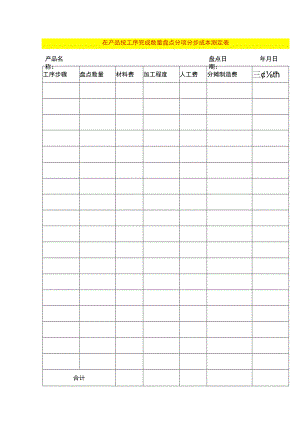 在产品按工序完成数量盘点分项分步成本测定表.docx