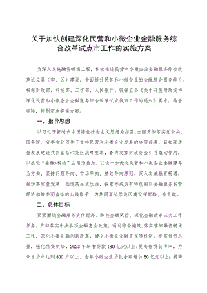 关于加快创建深化民营和小微企业金融服务综合改革试点市工作的实施方案.docx