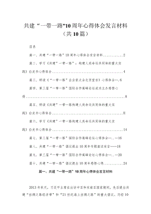 2023共建“一带一路”10周年心得体会发言材料(精选10篇模板).docx