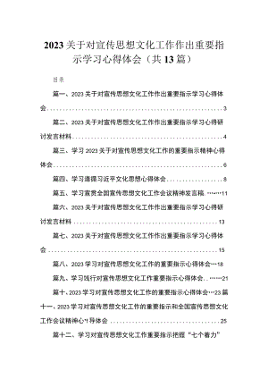 2023关于对宣传思想文化工作作出重要指示学习心得体会13篇（精编版）.docx