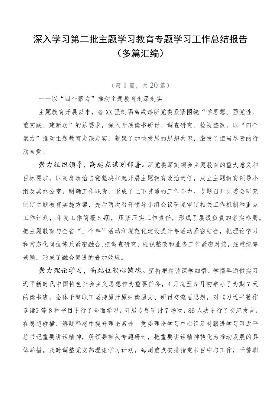 深入学习第二批主题学习教育专题学习工作总结报告（多篇汇编）.docx_第1页