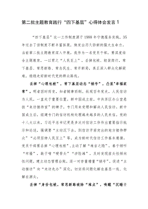 学思想、强党性、重实践、建新功2023年10月第二批主题教育践行“四下基层” 专题学习心得体会研讨发言7篇.docx