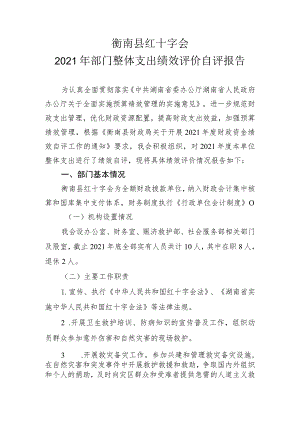 衡南县红十字会2021年部门整体支出绩效评价自评报告.docx