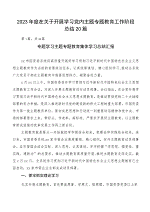 2023年度在关于开展学习党内主题专题教育工作阶段总结20篇.docx