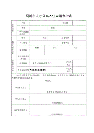 铜川市人才公寓入住申请审批表.docx