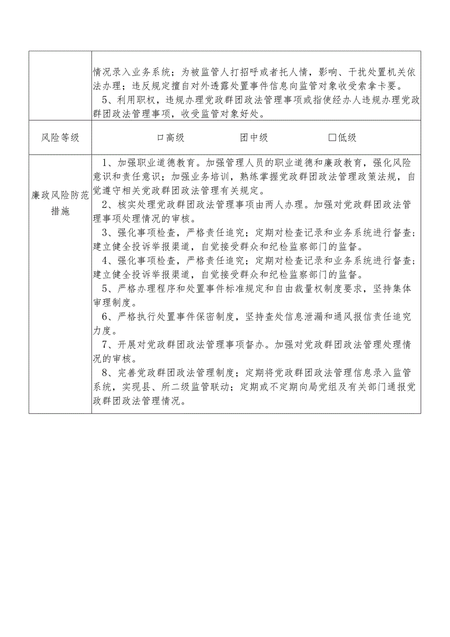 某县财政部门部门党政群团政法管理股股长个人岗位廉政风险点排查登记表.docx_第2页