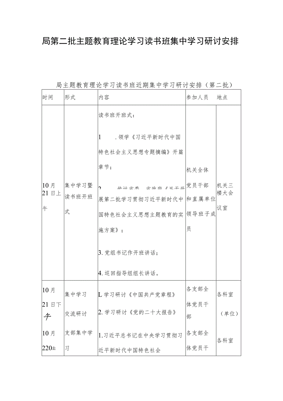 局第二批主题教育理论学习读书班集中学习研讨安排.docx_第1页