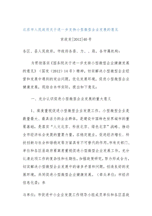 北京市人民政府关于进一步支持小型微型企业发展的意见[2012年].docx