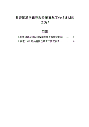 共青团基层建设和改革五年工作综述材料（2篇）.docx