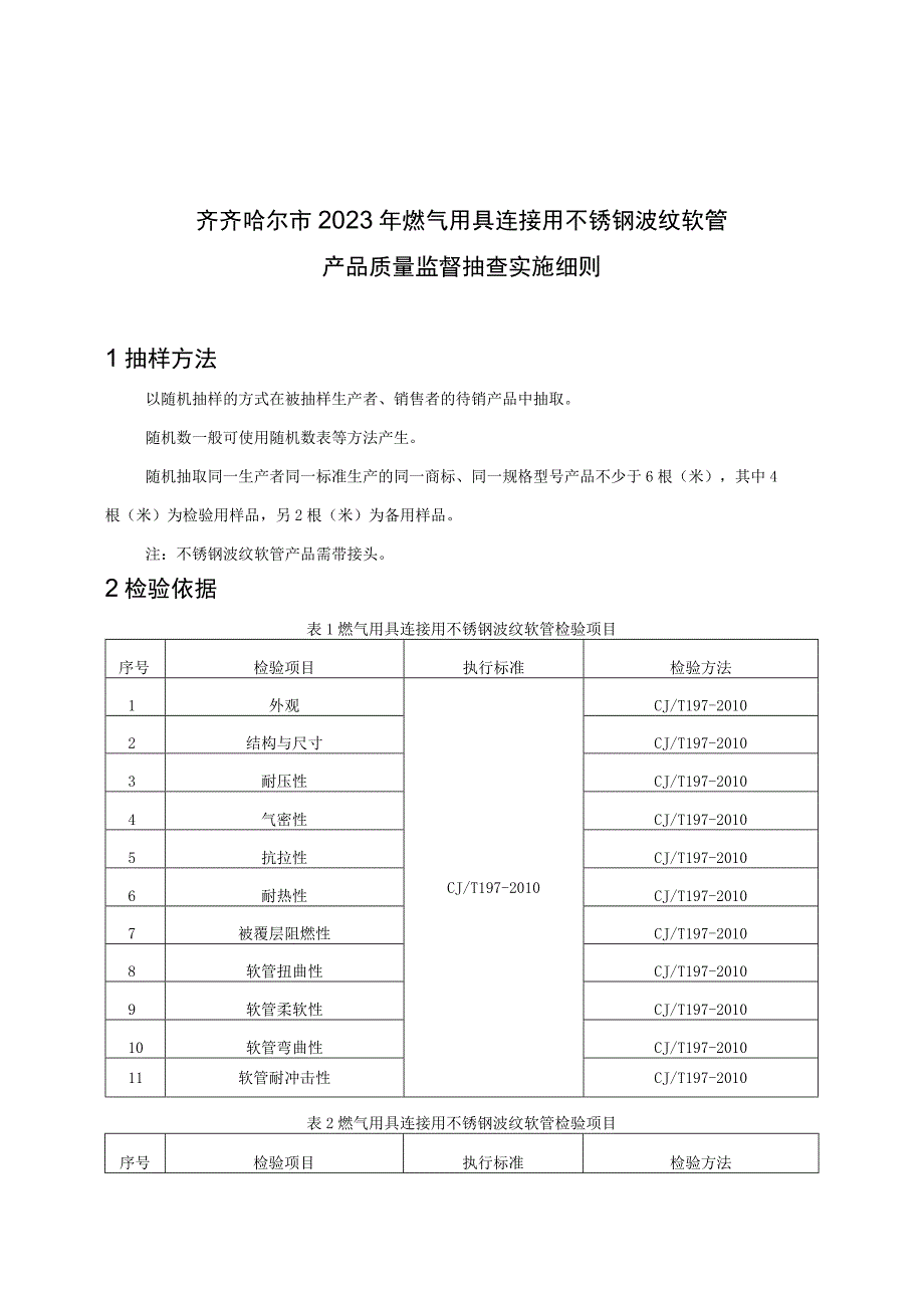 齐齐哈尔市2023年燃气用具连接用不锈钢波纹软管产品质量监督抽查实施细则.docx_第1页