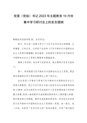 党委（党组）书记2023年主题教育10月份集中学习研讨会上的发言提纲.docx