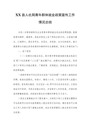 XX县人社局青年群体就业政策宣传工作情况总结.docx