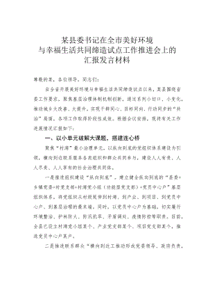 某某县委书记在全市美好环境与幸福生活共同缔造试点工作推进会上的汇报发言材料.docx