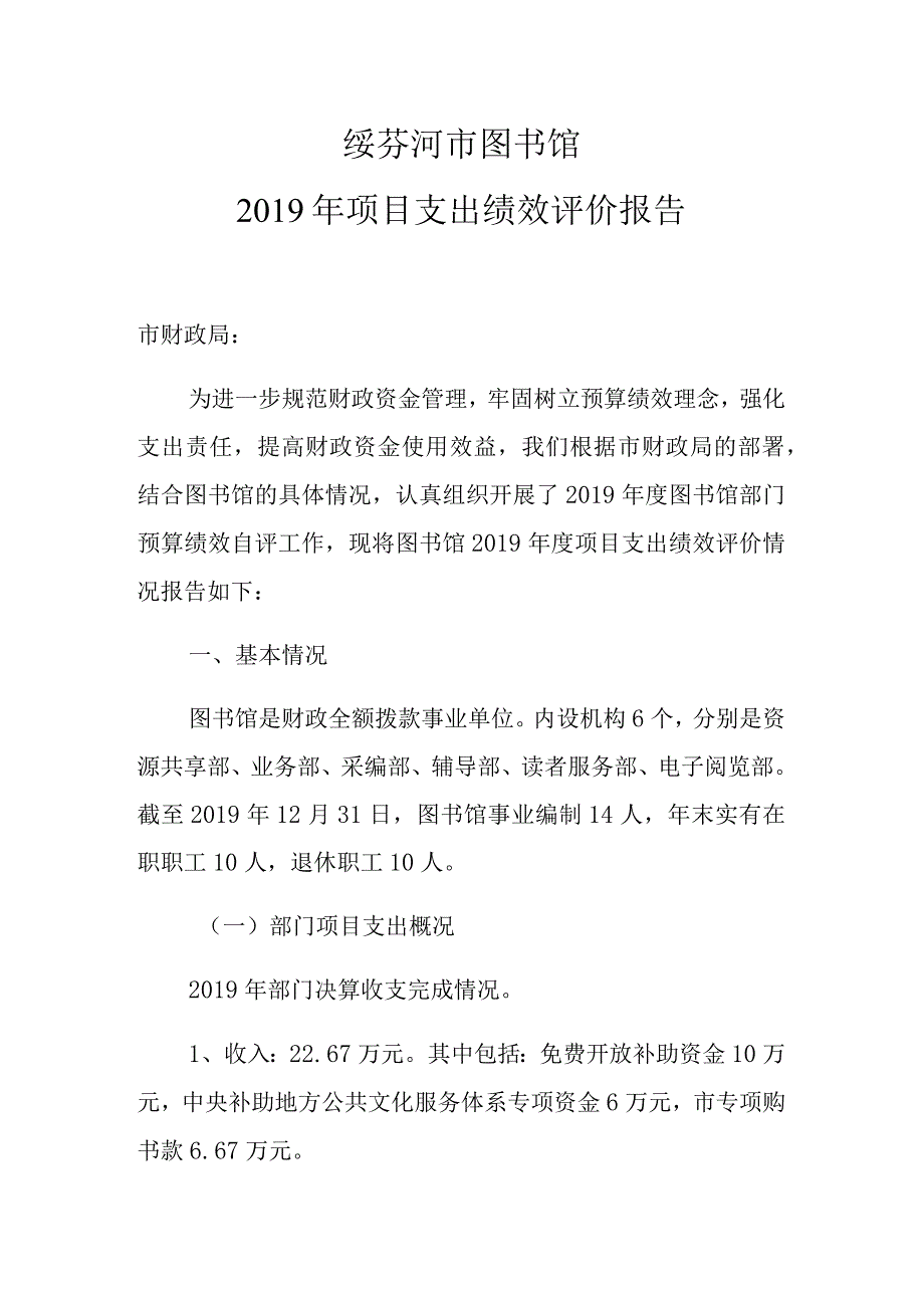 绥芬河市图书馆2019年项目支出绩效评价报告.docx_第1页