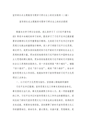 宣传部长在主题教育专题学习研讨会上的发言提纲(二篇).docx