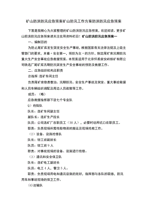 矿山防洪防汛应急预案矿山防汛工作方案防洪防汛应急预案.docx